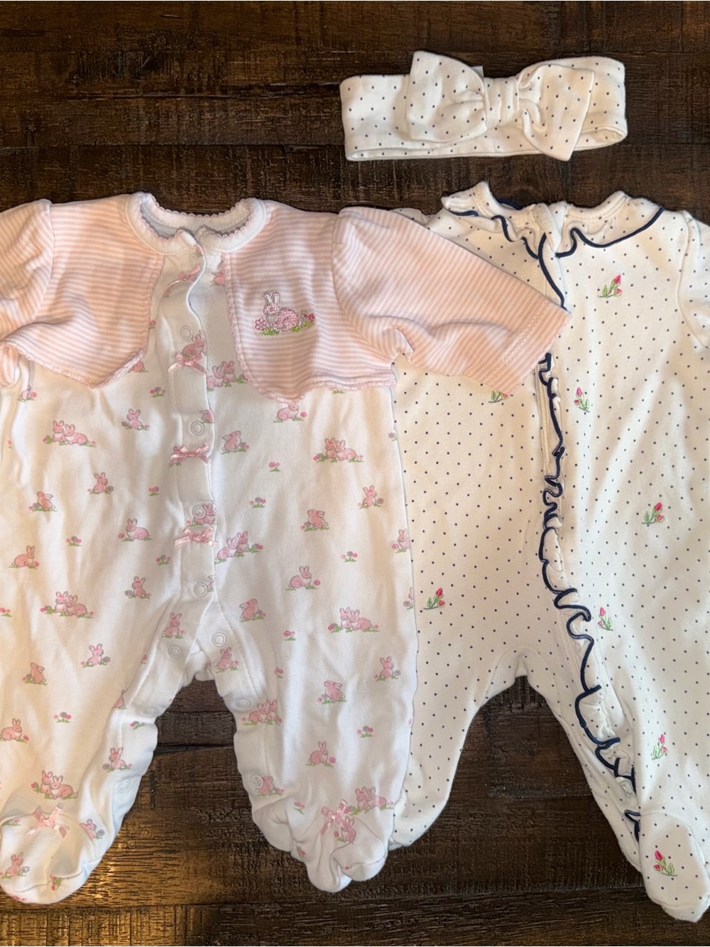 Little Me Pink & White Floral Footie Set with Matching Headband